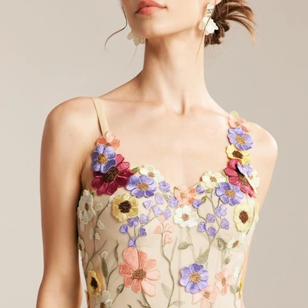 Lena Vie Hannah Dripping Embroidered Floral Long Luxury Dress, MADE TO ORDER - Picture 8 of 8